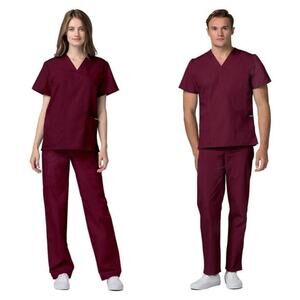 ADAR 701 Burgundy Universal Unisex 2-Pocket Scrub Set Size XS